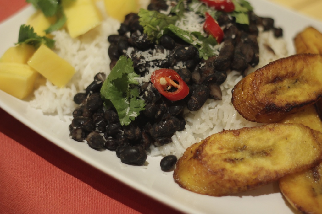 Caribbean Black Beans w/Coconut Rice and Fried Plantains