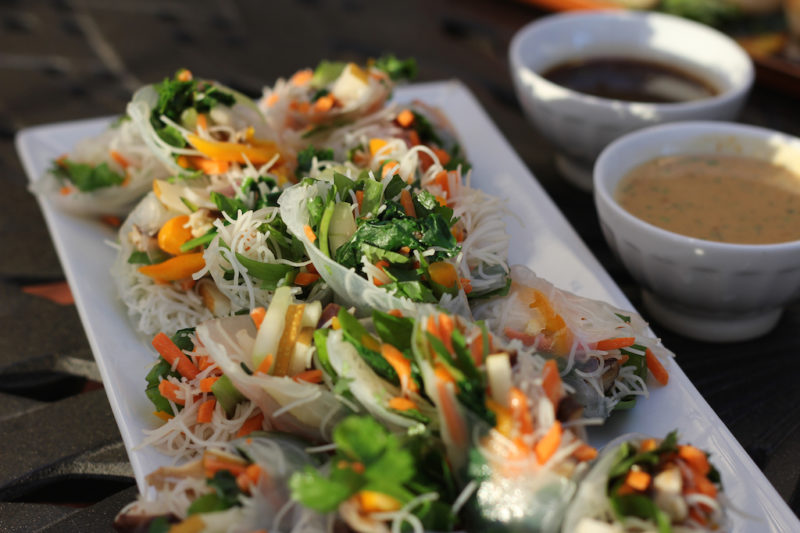 Vietnamese spring rolls with peanut dipping sauce